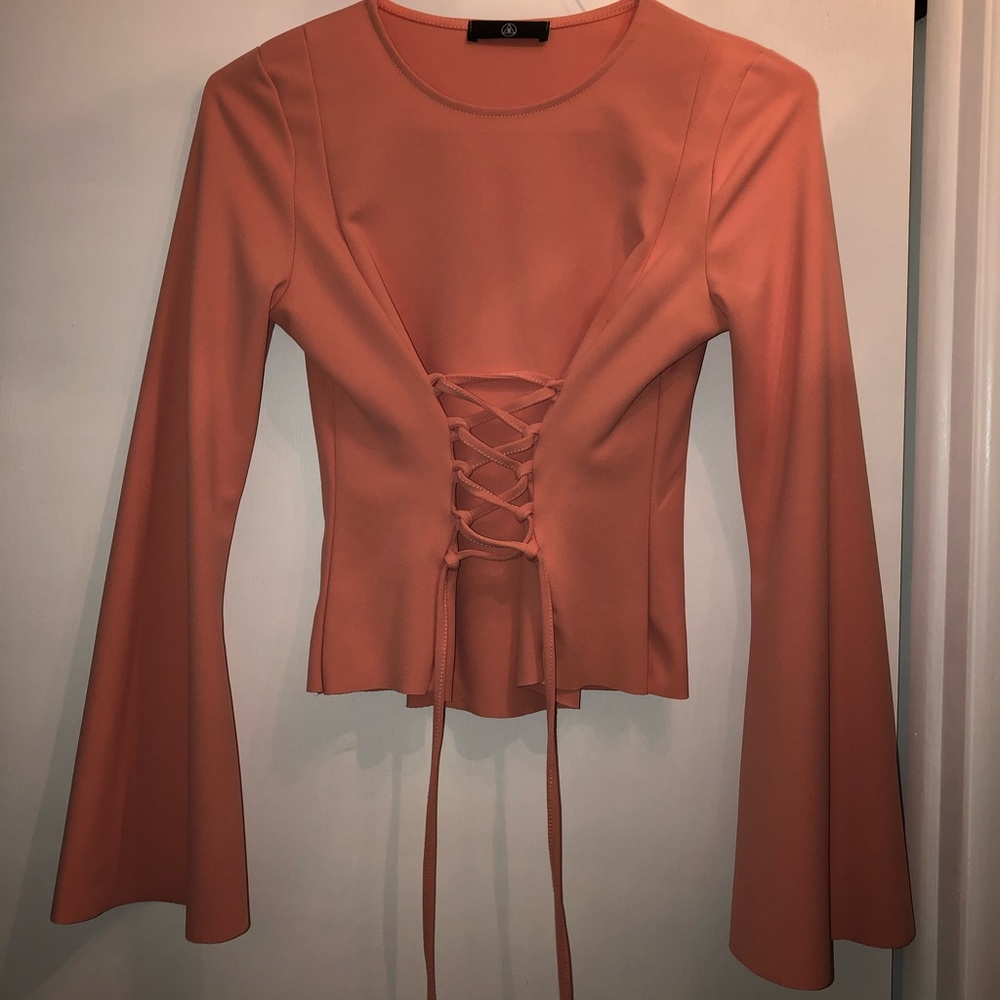 Missguided Coral Corset Long Bell-Sleeve Top